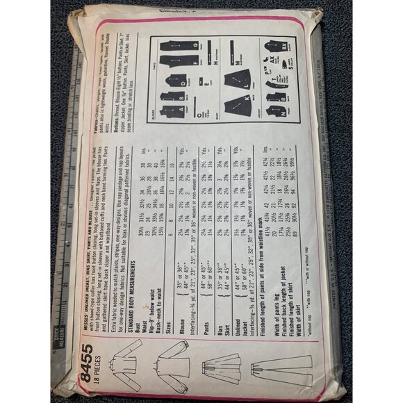 Simplicity 8455 Vintage Sewing Pattern Jacket Shirt Skirt Pants Sizes 6 8 1970s - Picture 2 of 2